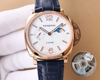 PANERAI Fake Watches Luminor Due slim 42mm White Moonphase Dial Leather Strap